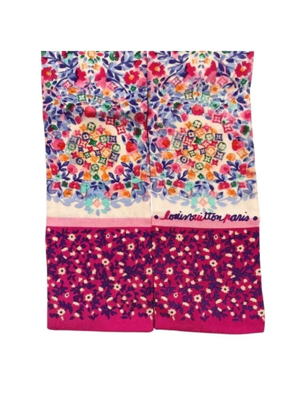 Louis Vuitton Silk Scarf Bandeau Catania Monogram Floral Pink